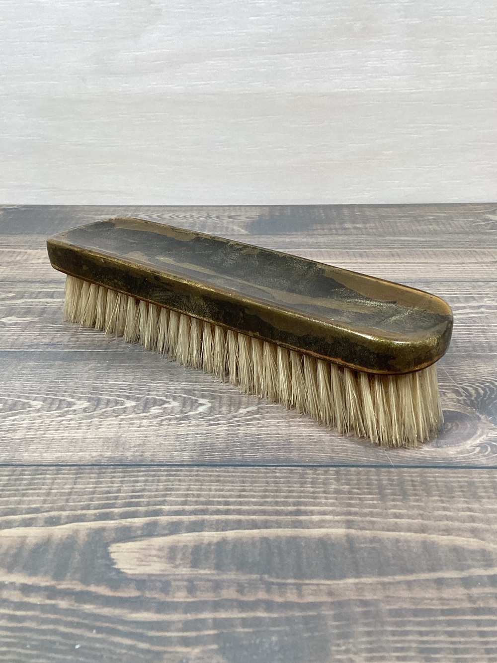 Vintage Clothing Grooming Vanity Brush, Plastic (?Celluloid) Marble Top, 7”